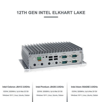 กล่องพีซีแบบฝังตัวสำหรับอุตสาหกรรมที่ไม่มีพัดลม เจนเนอเรชั่นที่ 12 Intel Elkhart Lake J6412 3XLAN Ports