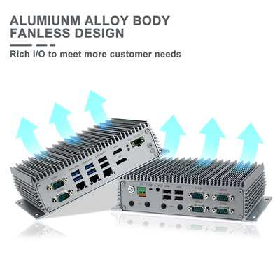 มินิพีซีแบบไม่มีพัดลมอุตสาหกรรมที่ทนทานของ OEM DC24V Wins10 / Linux 3 LAN