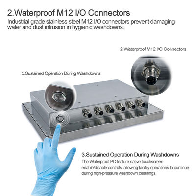 10 จุด Capacitive Touch แผงสแตนเลสพีซี, Fanless Ip66 Ip69k I7 แผงพีซี