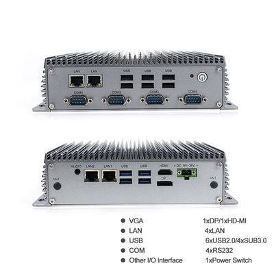 RS232 Fanless Industrial Mini Pc Intel 8th 4305U 4 LAN 10 USB 4