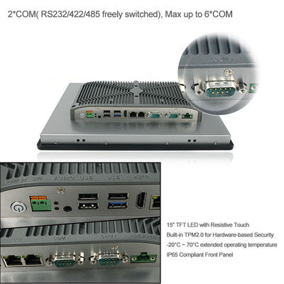 แผงเมาท์ 15 นิ้ว Pc, Square TPM2.0 Fanless Industrial Panel Pc