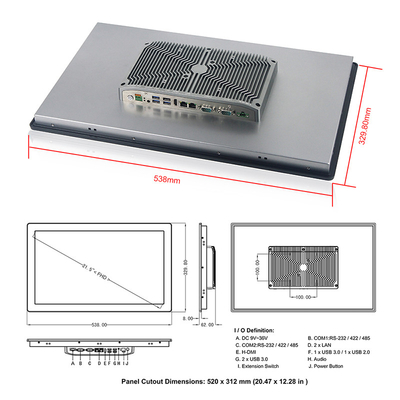 หน้าจอสัมผัสแบบ Resistive Fanless Embedded PC 21.5 &quot;FHD LED I7 Panel Computers