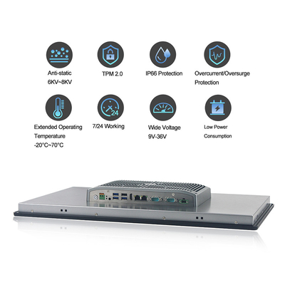 Dual Lan 1000nits หน้าจอสัมผัสกันน้ำแบบต้านทาน 24V Industrial 21.5 &quot;แผงกลางแจ้ง PC
